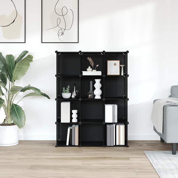 vidaXL Kockasti organizator za pohranu s 12 kocki crni od PP-a