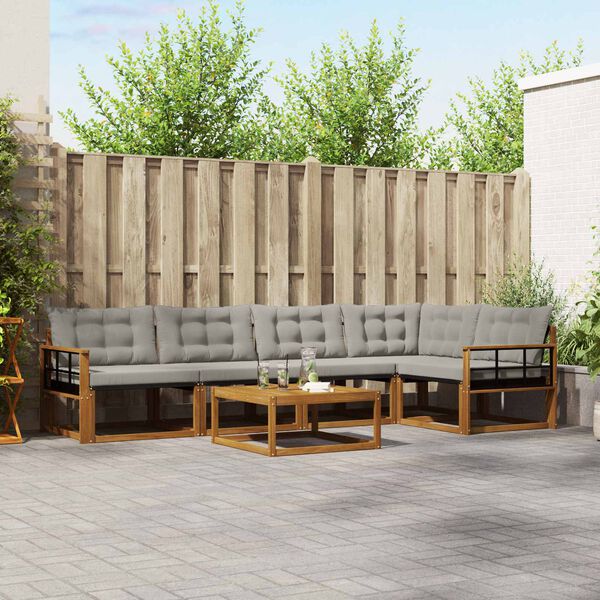 vidaXL Set vanjskih sofa s jastukom 6 pcs Prirodna i svijetlo siva