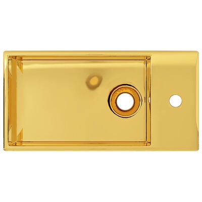 vidaXL Umivaonik protiv prelijevanja 49 x 25 x 15 cm keramički zlatni