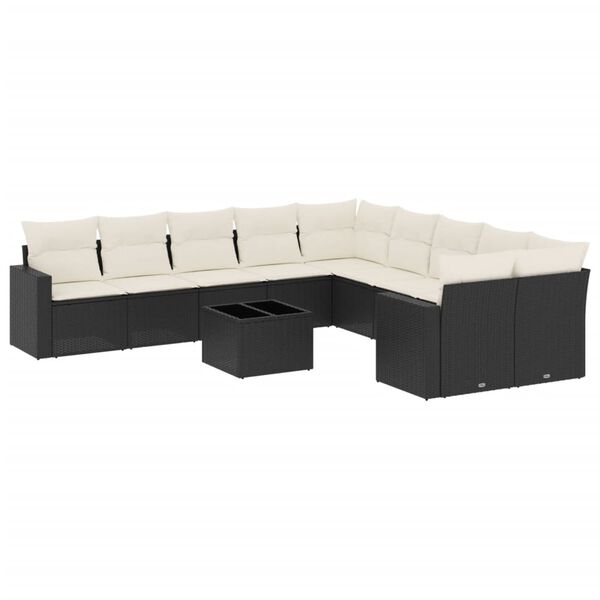 vidaXL 11-dijelni set vrtnih sofa od poliratana s jastucima crni
