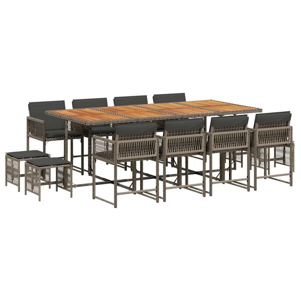 vidaXL 13-dijelni vrtni blagovaonski set s jastucima poliratan sivi