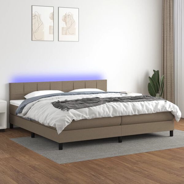 vidaXL Krevet box spring s madracem LED smeđesivi 200x200 cm tkanina