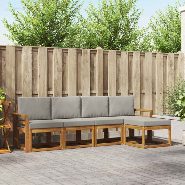 vidaXL Set vanjskih sofa s jastukom 5 pcs Prirodna i svijetlo siva