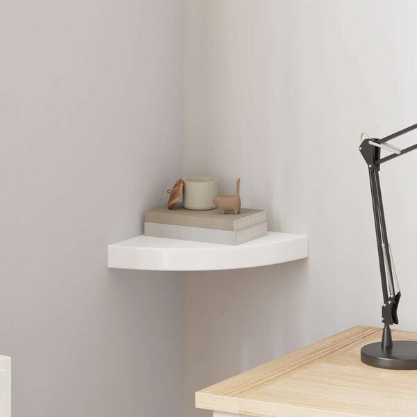 vidaXL Plutajuća kutna polica visoki sjaj bijela 25x25x3,8 cm MDF