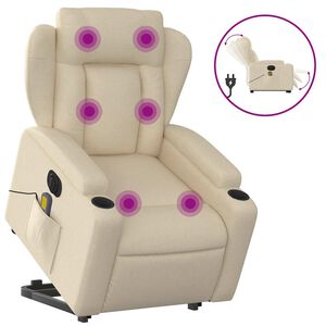vidaXL Električni masažni naslonjač na podizanje od tkanine krem