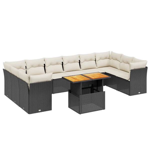 vidaXL 11-dijelni set vrtnih sofa od poliratana s jastucima crni