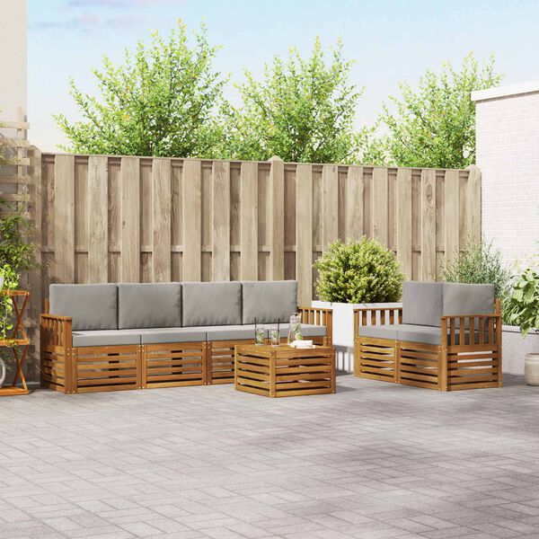 vidaXL Setovi sofa 7 pcs Prirodna i svijetlo siva Čvrsto drvo akacije