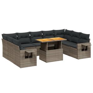 vidaXL 10-dijelni set vrtnih sofa od poliratana s jastucima sivi