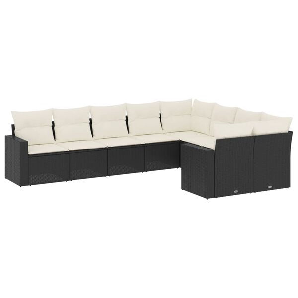 vidaXL 9-dijelni set vrtnih sofa s jastucima crni od poliratana