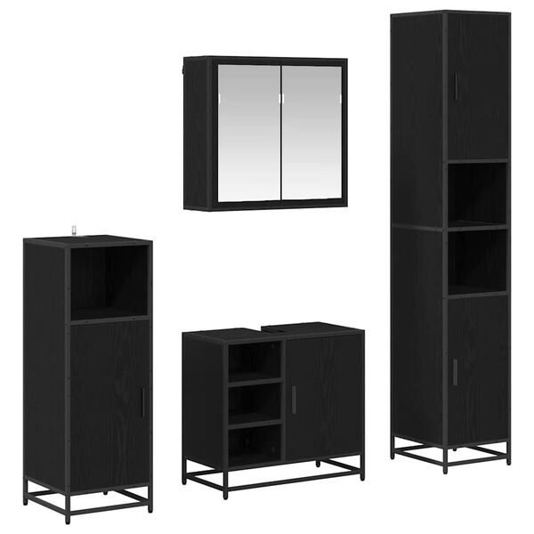 vidaXL Set namještaja za kupaonicu 4 pcs Crni hrast Konstruirano drvo
