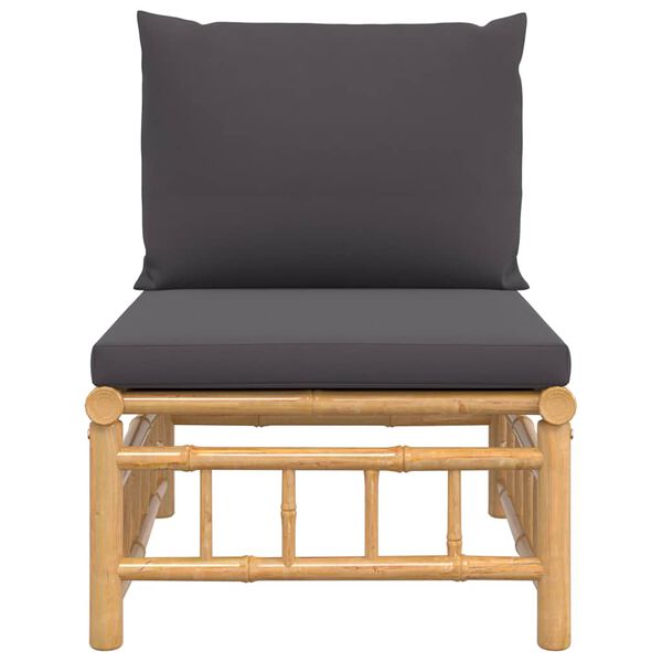 vidaXL Srednja vrtna sofa od bambusa s tamnosivim jastucima