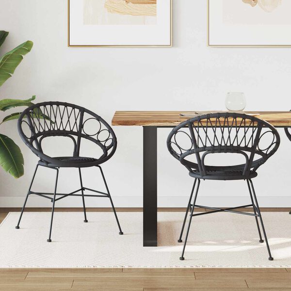 vidaXL Stolac za blagovanje 2 pcs Crna 49 x 51 x 81 cm Ratan i čelik