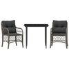 vidaXL 3-dijelni bistro set od poliratana s jastucima sivi