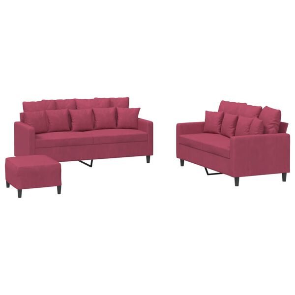 vidaXL 3-dijelni set sofa s jastucima crvena boja vina bar&scaron;unasti