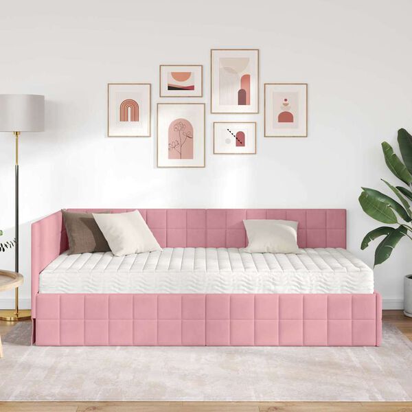 vidaXL Kutni krevetni okvir s madracem s uzglavljem 2 pcs Siva Bar&scaron;un