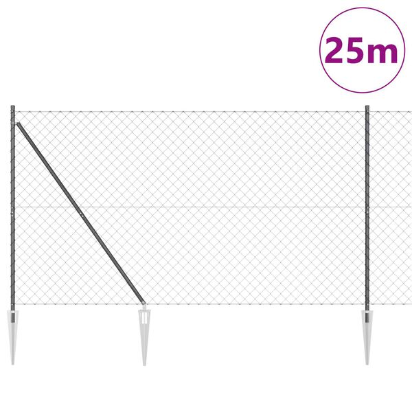 vidaXL Stup za ogradu Siva 25 x 1,6 m (60 x 60 mm mreža) Čelik i PVC