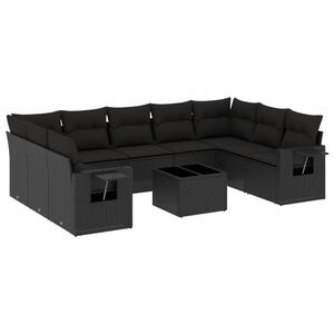 vidaXL 10-dijelni set vrtnih sofa s jastucima crni od poliratana
