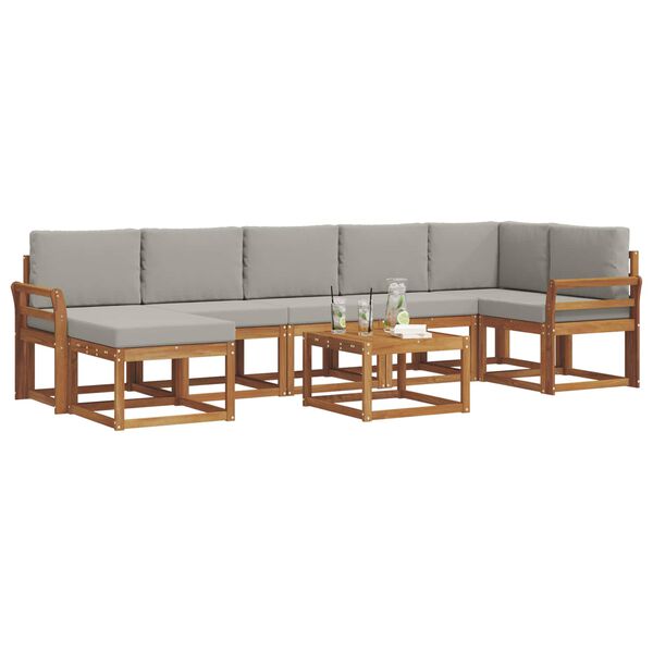vidaXL Set vanjskih sofa s jastukom 8 pcs Prirodna i svijetlo siva