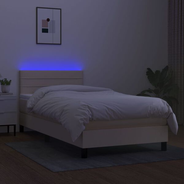 vidaXL Krevet box spring s madracem LED krem 90x200 cm od tkanine