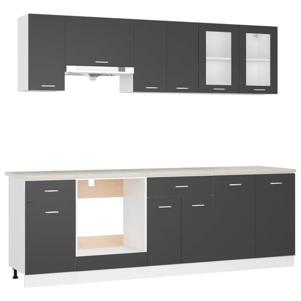 vidaXL 8-dijelni set kuhinjskih ormarića i radnih ploča sivi iverica