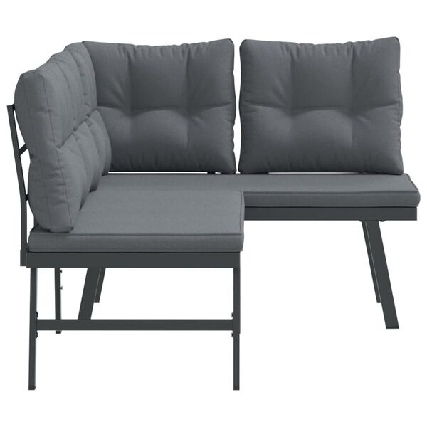 vidaXL Vrtne klupe s jastucima 2 kom crne od čelika obloženog prahom