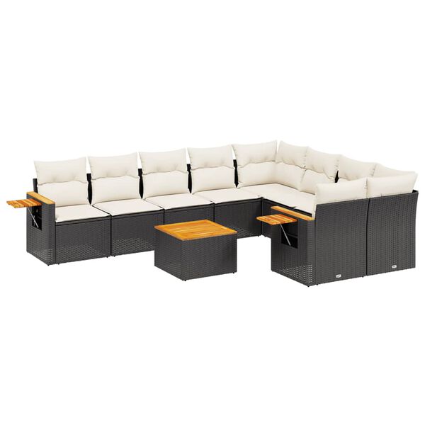 vidaXL 10-dijelni set vrtnih sofa s jastucima crni od poliratana