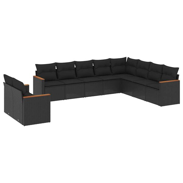 vidaXL 10-dijelni set vrtnih sofa s jastucima crni od poliratana