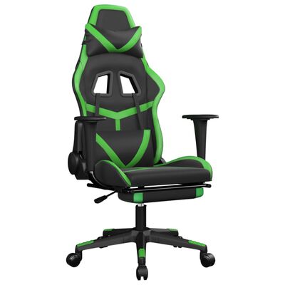 vidaXL Masažna igraća stolica s tabureom crno-zelena od umjetne kože