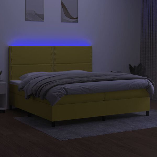 vidaXL Krevet box spring s madracem LED zeleni 200x200 cm od tkanine