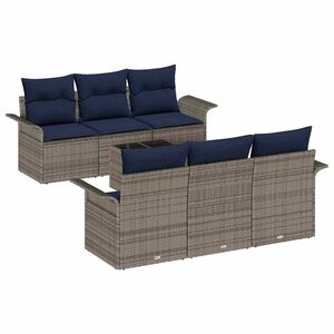 vidaXL Sjedeća garnitura za vrt 7 pcs Siva i mornarsko plava