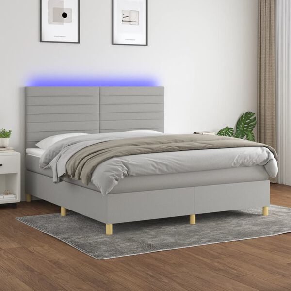 vidaXL Krevet box spring s madracem LED svjetlosivi 160x200 cm tkanina