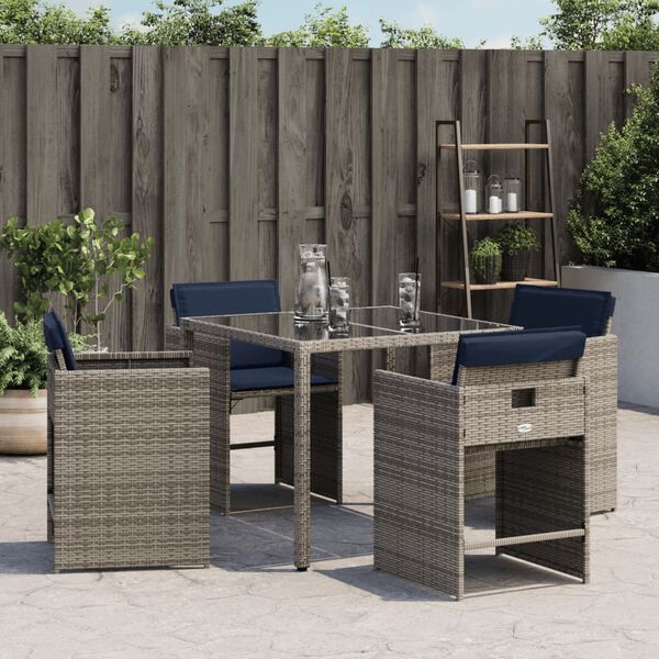 vidaXL Vrtne stolice s jastucima 4 kom od poliratana sive