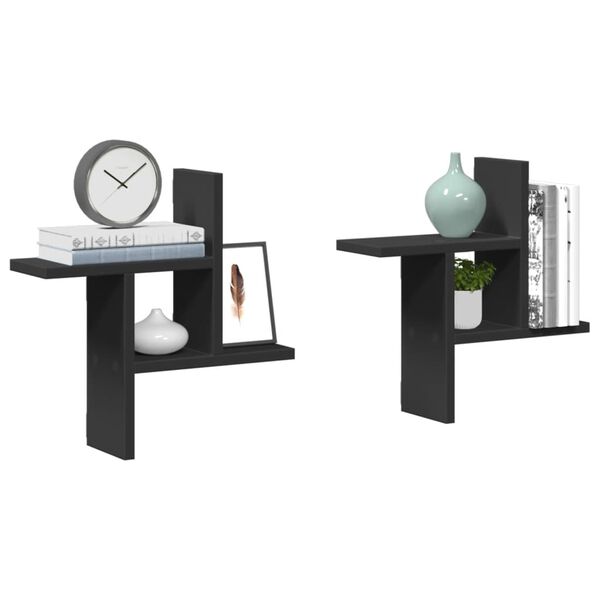 vidaXL Zidne police 2 kom crne 38x12x38 cm od konstruiranog drva