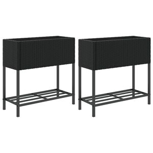 vidaXL Vrtne sadilice s policom 2 kom crne 70 x 28 x 70 cm poliratan