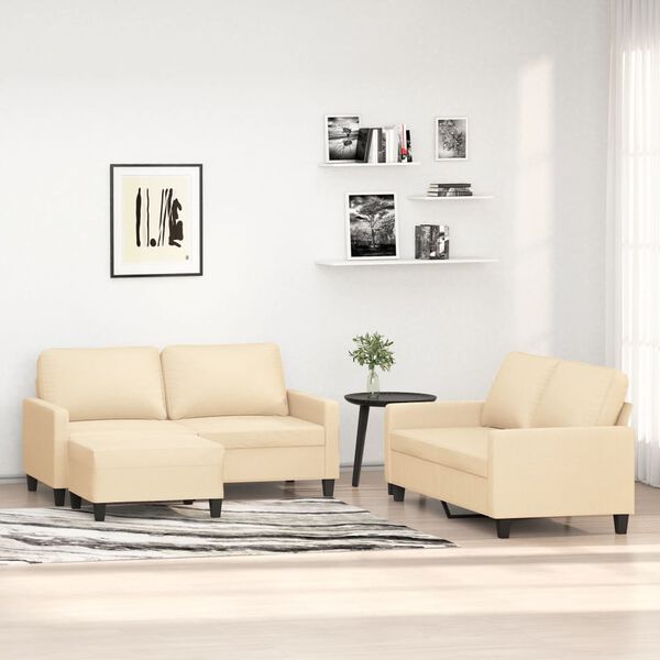 vidaXL 3-dijelna garnitura s jastucima krem od tkanine