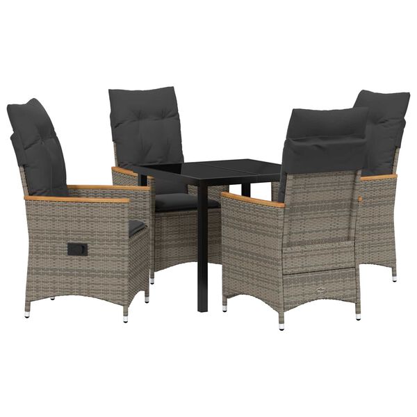 vidaXL Vrtni set za objed s jastukom 5 pcs Siva poliratan