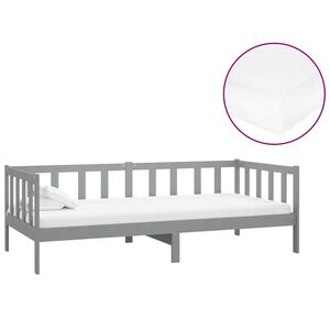 vidaXL Dnevni ležaj s madracem 90 x 200 cm sivi od masivne borovine