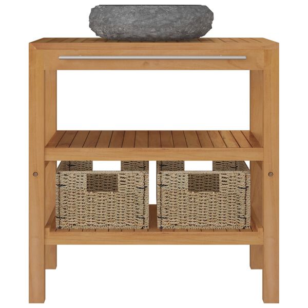 vidaXL Kupaonski ormarić od tikovine s crnim mramornim umivaonikom