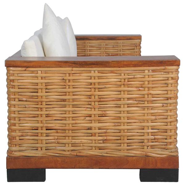 vidaXL Trosjed od prirodnog ratana s jastucima smeđi