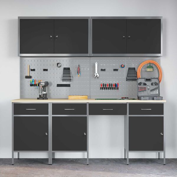 vidaXL Radni stol s ladicama 10 pcs Crna 200 x 55 x 200 cm Čelik