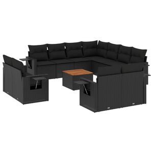 vidaXL 12-dijelni set vrtnih sofa od poliratana s jastucima crni