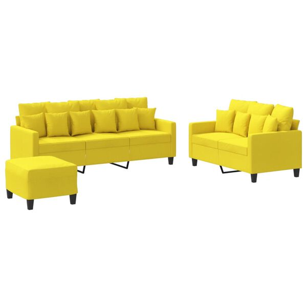 vidaXL 3-dijelni set sofa s jastucima svjetložuti od tkanine