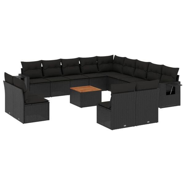 vidaXL 14-dijelni set vrtnih sofa s jastucima poliratan crni