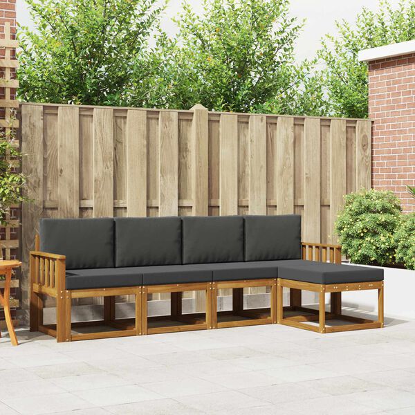 vidaXL Set vanjskih sofa 5 pcs Prirodna i antracit Čvrsto drvo akacije