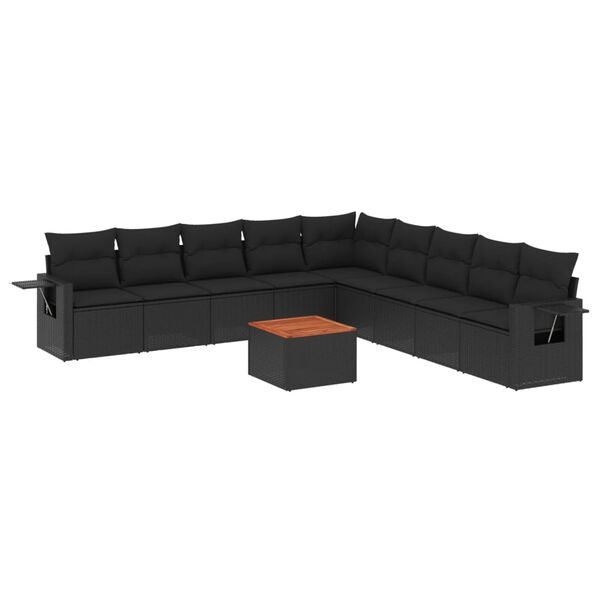vidaXL 10-dijelni set vrtnih sofa s jastucima crni od poliratana