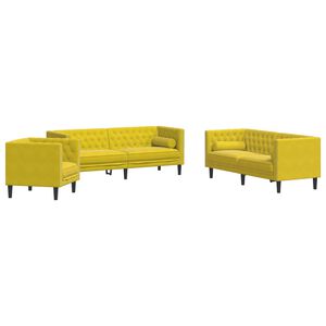 vidaXL Chesterfield garnitura od 3 dijela s jastucima, žuti bar&scaron;un