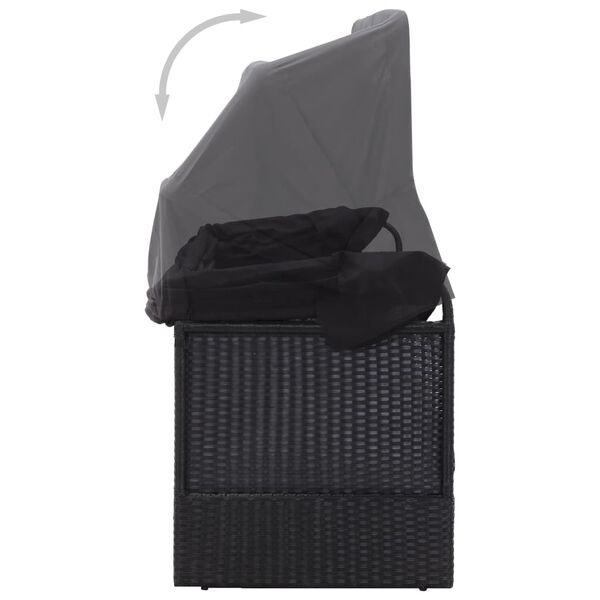 vidaXL Vanjski kauč na razvlačenje s krovom od poliratana crni