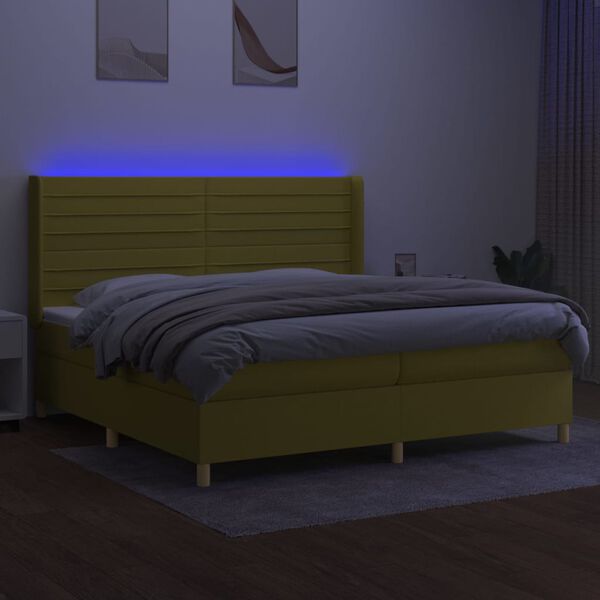 vidaXL Krevet box spring s madracem LED zeleni 200x200 cm od tkanine