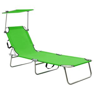 vidaXL Sklopiva ležaljka za sunčanje s krovom zelena aluminijska