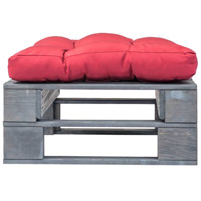 vidaXL Vrtni otoman od paleta s crvenim jastukom sivi drveni